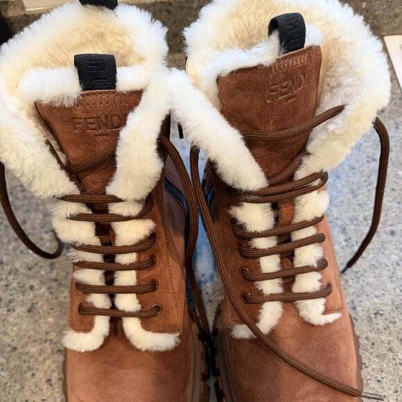 Fendi Shearling-Lined Suede Winter Boots - Brown - Men's Size 10 US - Picture 1 of 5